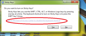 How to turn off stick keys in windows 7 ultimate