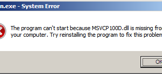 Fix “The program can’t start because MSVCR100.dll is missing from your computer” error on Windows 7 / win 8